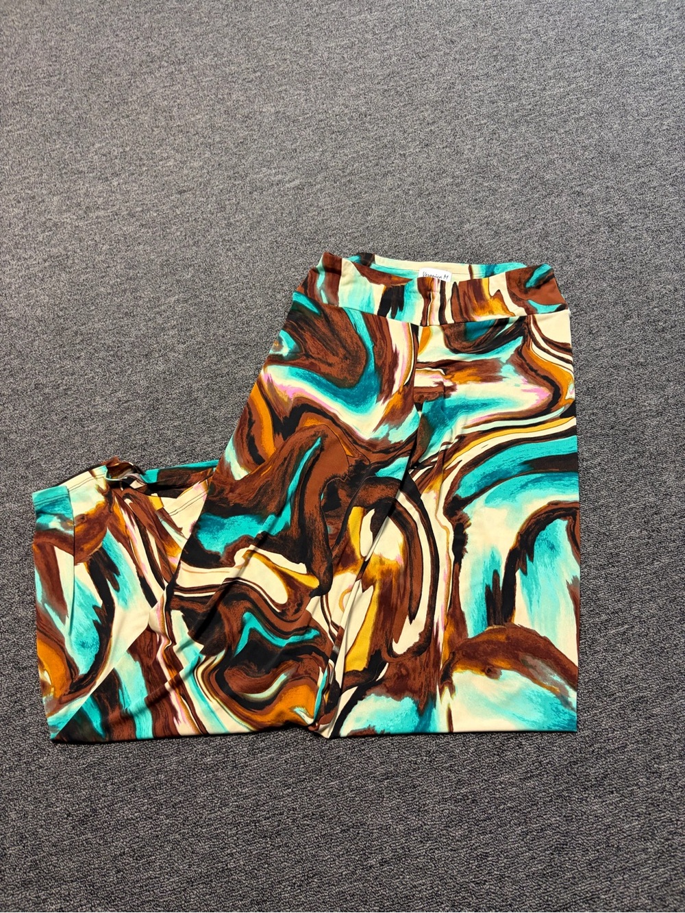 Veronica M Teal, Brown & Cream Marbled Wide-Leg Pants